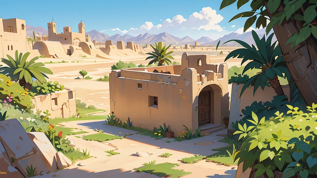 paisaje, City of Jericho ,epic biblical representation, some plants, bright sunny