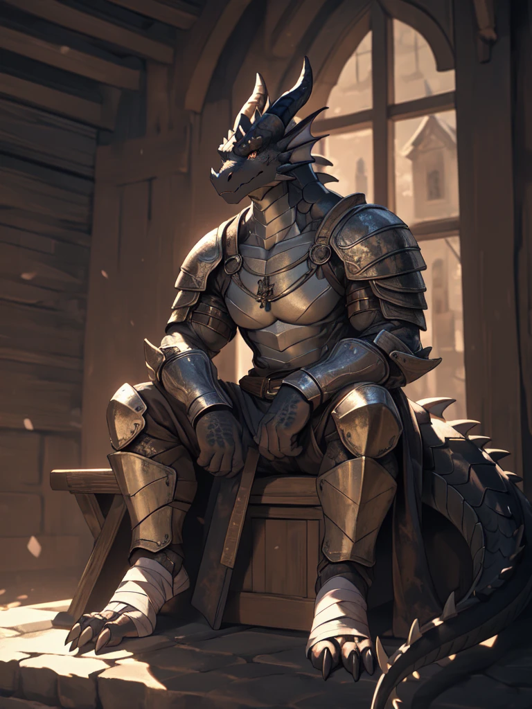 Solo Sexy young anthro scalie reptile dragon male ancient desert gladiator, tall and slim slimin hips muscular, anthro handsome gay shorter muzzle, handsome gay model male apperance, sword scars, worn out leather skimpy armament, low on hips heavy leather belt, old very worn out skimpy dirty linen material jockstrap, old yellow dirty worn out stains on white sawn jockstrap, very visible "x" brown seam pattern on the jockstrap, studded skimpy armlets breastplate armor, skimpy breastplate, leather bondages, fingerless leather gloves, blooded sword, blooded armor, blooded husk, smelly unwashed husk, dirty body look, 8k, proffesionl digital anthro drawing