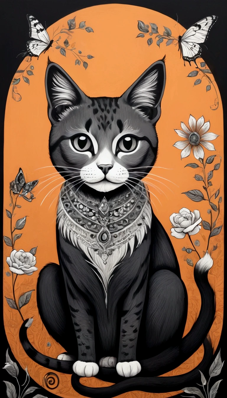 feline animal painting in style of mcbess