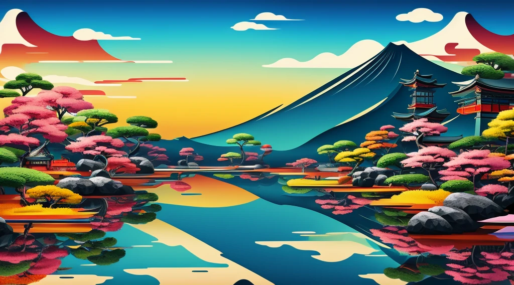 japanese style 3d abstract background that encompases a wide spectrum of scenes and settings