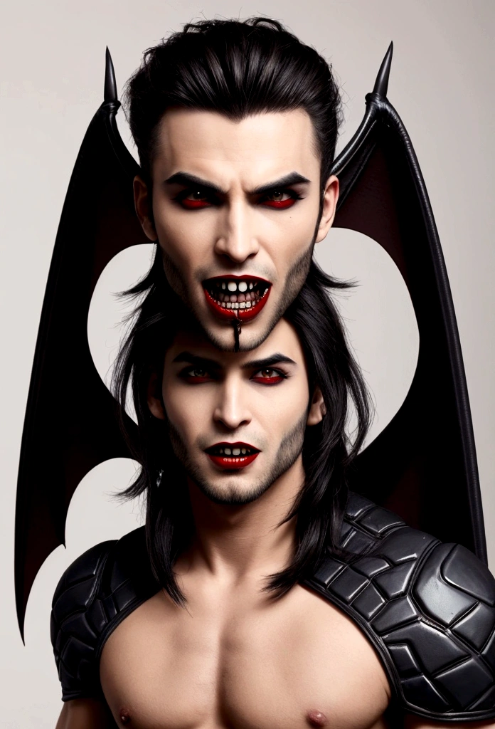 create a man with bat wings and vampire teeth