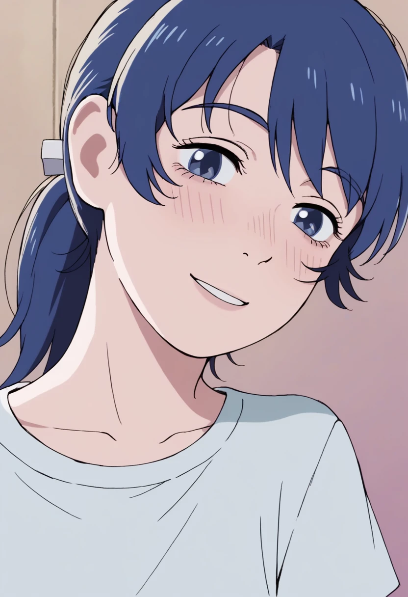 score_9_up score_8_up score_7_up, source_anime, 1girl Suisei Hoshimachi:0.9), blue hair, light smile, blue eyes, one right ponytail