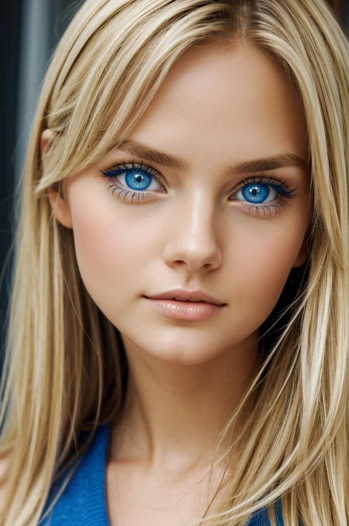 Beautiful blonde girl with big blue eyes