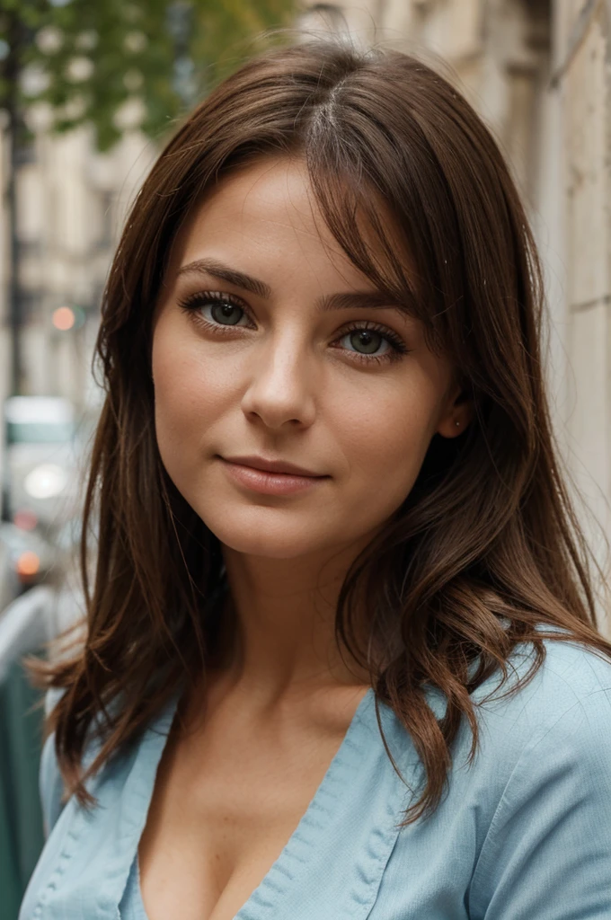 Jeune femme brune de 31 ans, yeux verts, cheveux bruns ondulés, regard coquin et séduisant, charme, visage parfait, harmonieux et attrayant, robe courte élégante noire, dans les rues de dubai