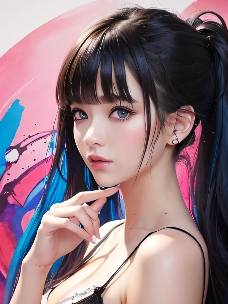 Nice style、(((Stylish fashion))), 8K quality、Intense watercolor, Detailed watercolor art, Watercolor splash, surreal, Avant-garde pop art, Beautiful and expressive paintings, Beautiful artwork illustration, Very colorful tones, wonderful, Cool Beauty, Highest quality、Official Art, vector art, stylish design, (((The most beautiful girl))), (((Highest quality))), High resolution, ((detailed)), (((Doodle Art)), ((masterpiece)), ((Super detailed)), (((stylish))),(((artistic hairstyle)))((Put your hands on your face))