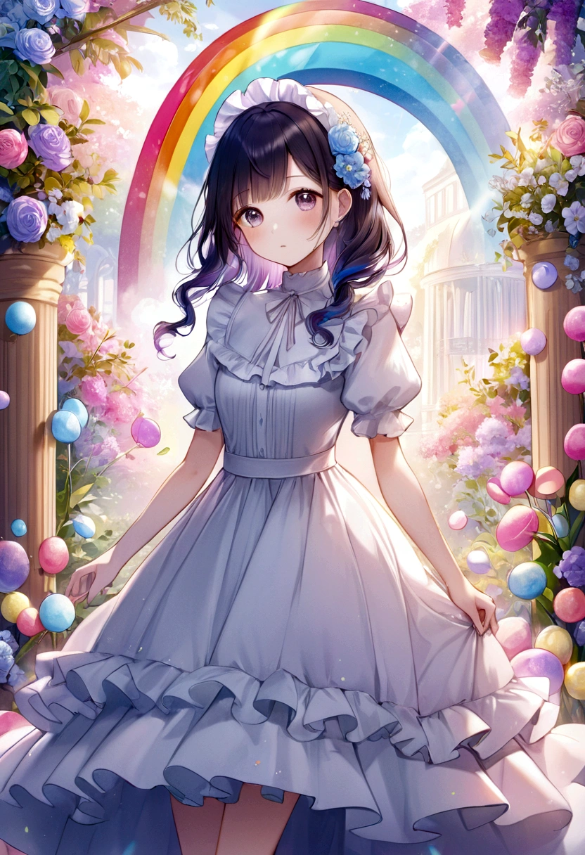 masterpiece, Highest quality,One girl,Gosgarh,Frill dress 8k,High resolution, ( flower_Styler:1.2)(Rainbow Candy:1.2)