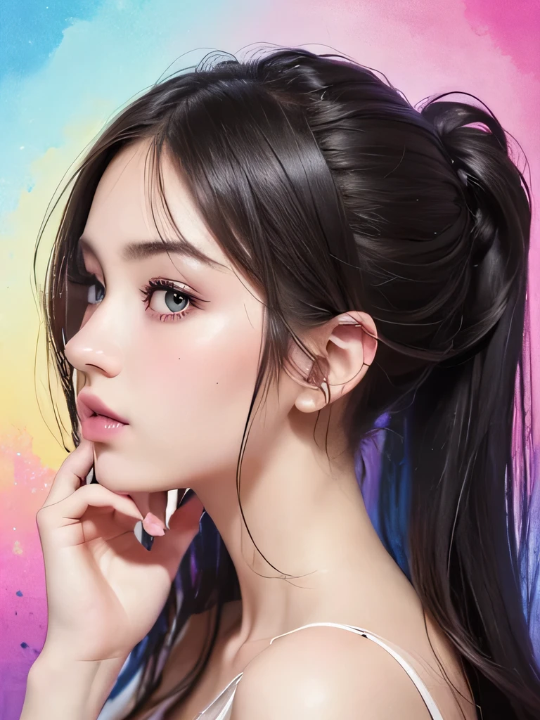 eye reflection, musical note black hair ornament, braided long hair, UHD, blue retina, pink lips, masterpiece, accurate, anatomically correct, textured skin, super details, high details, high quality, best quality, highres, 1080P, HD, 4K, 8k, 16k.
