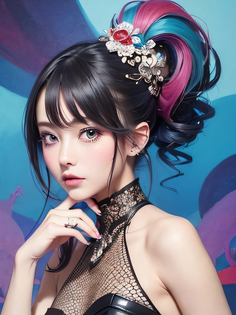 Nice style、(((Stylish fashion))), 8K quality、Intense watercolor, Detailed watercolor art, Watercolor splash, surreal, Avant-garde pop art, Beautiful and expressive paintings, Beautiful artwork illustration, Very colorful tones, wonderful, Cool Beauty, Highest quality、Official Art, vector art, stylish design, (((The most beautiful girl))), (((Highest quality))), High resolution, ((detailed)), (((Doodle Art)), ((masterpiece)), ((Super detailed)), (((stylish))),(((artistic hairstyle)))((Put your hands on your face))
