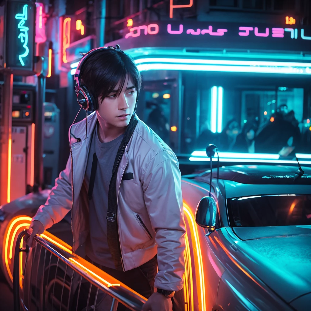 Emotional illustrations male radio neon