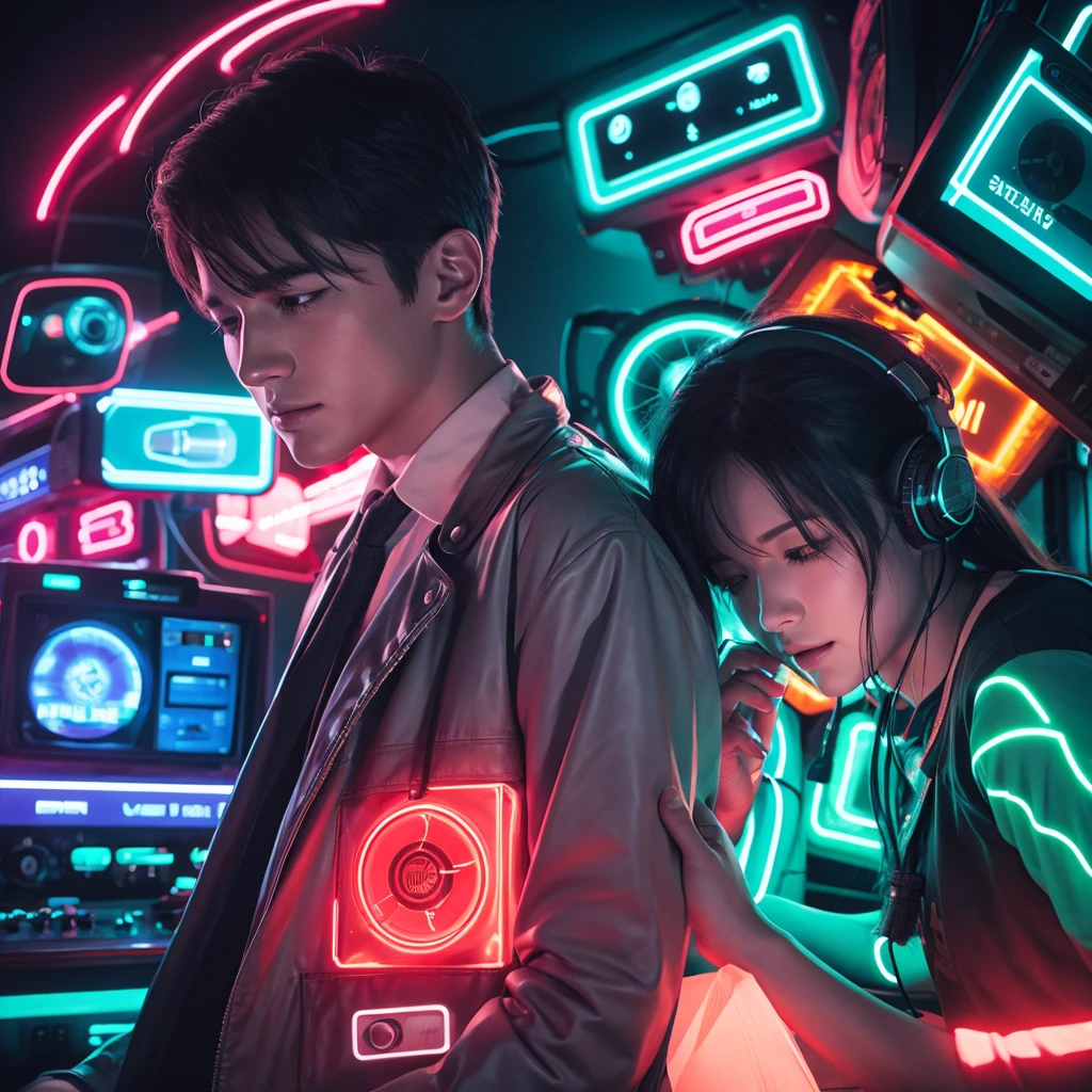 Emotional illustrations　male　radio　neon