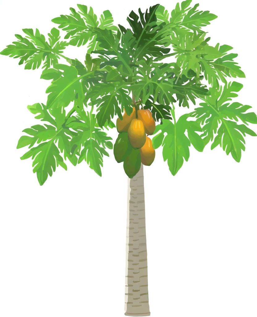 there is a tree with a bunch of fruit on it, a palm tree, an illustration of, tropical trees, palm tree, palm, with fruit trees, drawn image, exotic trees, hd illustration, simple illustration, rich tree, mango, tropical fruit, game asset of plant and tree, an illustration, finely detailed illustration, tree and plants, date trees