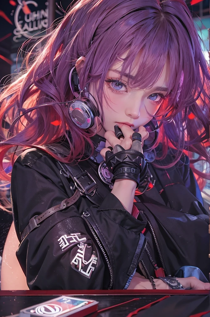No sleeve、tattoo、真っred、本当にredい、red、red-haired、corruption、red hairs、Headphones、🎧、Goth_punk, One Girl, alone, Medium Shot, Stroll around Harajuku, ((At night)), Bokeh Depth of Field, Neon Light, 虹のeye, Starry Sky, red glowing hair, Black eyebrows, Radiant hair, (iridescent red hair), 耳Nipple Ring, prohibit, gem, mask, 鈍い前hair, Field'eye, 口mask, Blurred背景, Blurred, hair adornments, Look at the viewers, shorth hair, Portraiture, Side Lock、Goth、(Tabletop), (Portraiture), (beautiful), (beautiful), (Upper blood), (high quality), (beautiful衣服), (Professional perspective), (Three-part method), (feminine), (woman), (woman), (beautiful),(feminine features), (Age 25), alone, woman1名, (Charming punk girl), Winters, Dramatic Light, ((I'play the guitar)), (Are standing), anddgy makeup, (Small breasts), ((Electric guitar)), (Front Face), (resistance的な表情), ((resistance)), (レザージャケットとtattoo), ((Short hair)), (dyed (and.G. and pink) hair), (spiky hair), (Thick hair), Matte shine hair, (Hair bands scattered in the hair), (Green eyes), (A bold and daring look), (Pale skin), (Dark clothing), (Band T-shirts), (Ripped jeans), (-), Crew neck), ((Urban alley background)), (Close-up shot), beautiful hands, both hands, Normal hand, Two arms, Complete Hand, beautiful body, beautiful fingers, Normal finger, Five Fingers, Five Fingers, (Thumb Index Finger Ring Finger), beautiful ears, Normal ear, beautiful eyes, 輝くeye, beautiful mouth, beautiful lips,