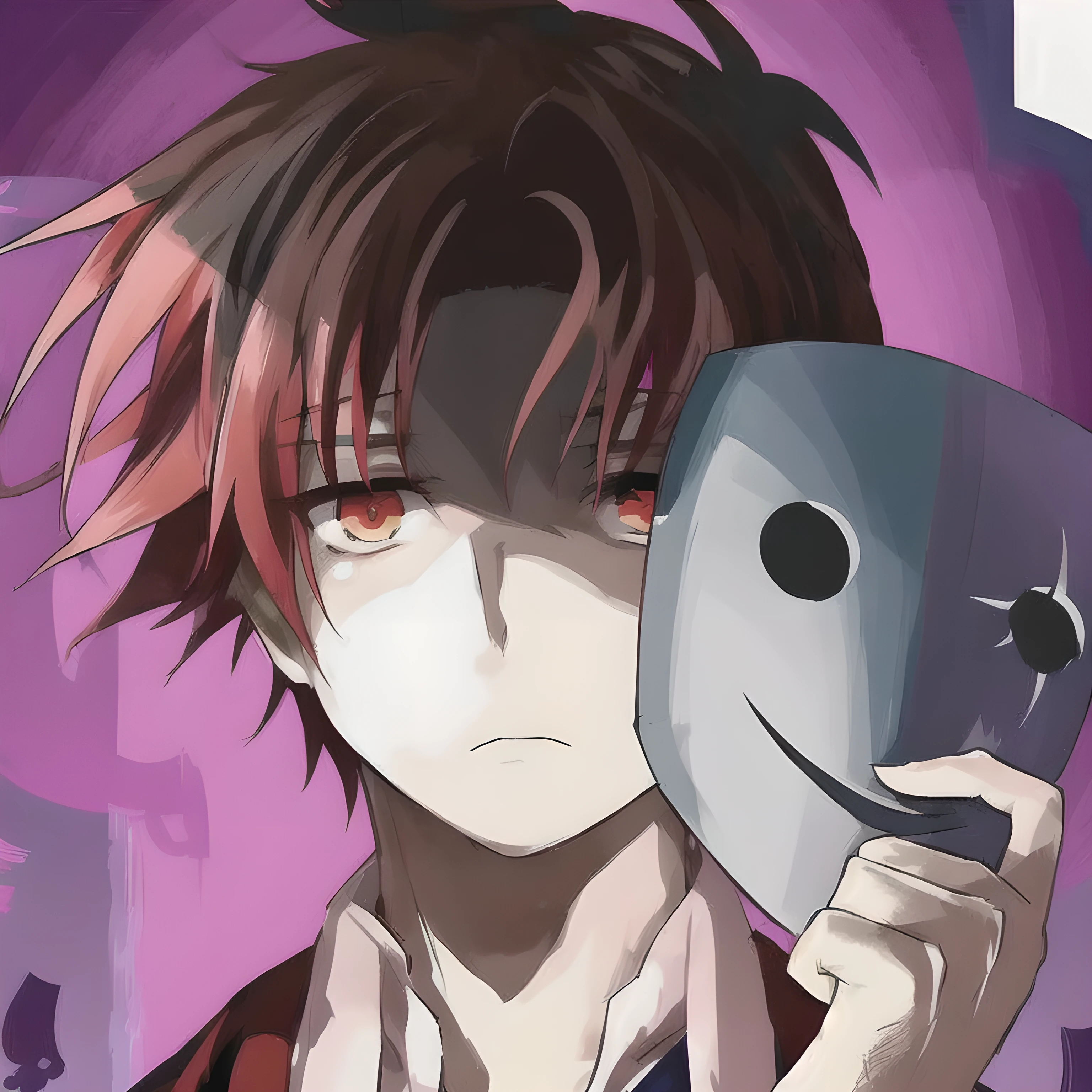 Ayanokoji Kiyotaka,anime boy holding a mask with a sad face, digital art from danganronpa, your eyes are bleeding heavily, ( ( ( yoshinari yoh ) ) ), de Kenshin, hijikata toushirou of gintama, gapmoe yandere, as anime character, High School Dxd, gapmoe yandere grimdark, male anime style