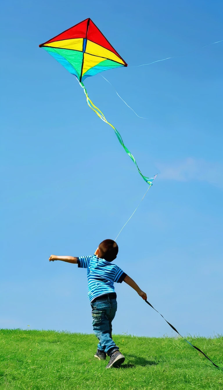 Drawing of boy flying a kite