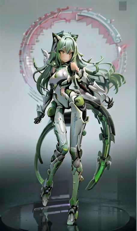  anime figure, figma,(detailed eyes))
1girl,((cat ears)),cat tail, ((long straight green hair:1.3)),big expressive neon green eyes,,expressive eyes,(((smile,blush wink))),(((full body:1.4))), ((mechanical full body suite, mecha)), feather robot wings,black kitten, cute, dynamic flirty pose, missiles on arms and shoulders, partial metal mask,standing on one leg looking at viewer ,shoulder trun to the viewer,black kitten sitting next to her, cute,flirty pose,AD ,decales,web AD
solo:1.5

