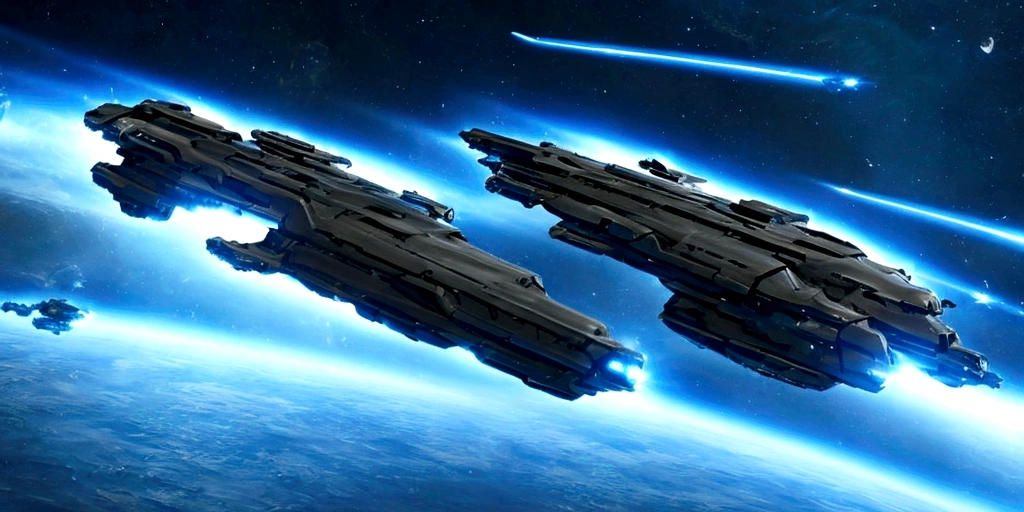 A shot of Zorax piloting his spaceship through an asteroid field, dodging rocks and debris.