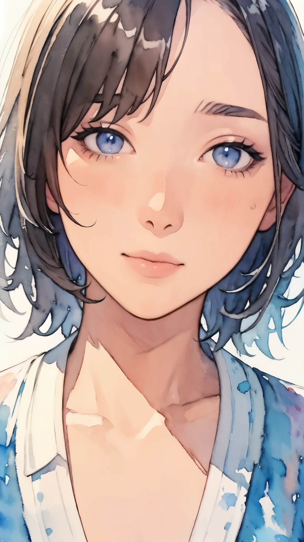(masterpiece),(Highest quality:1.2),(Very detailed:1.2),(High resolution),((watercolor)),8K,Close-up of a woman,Photo of your face,Very beautiful face