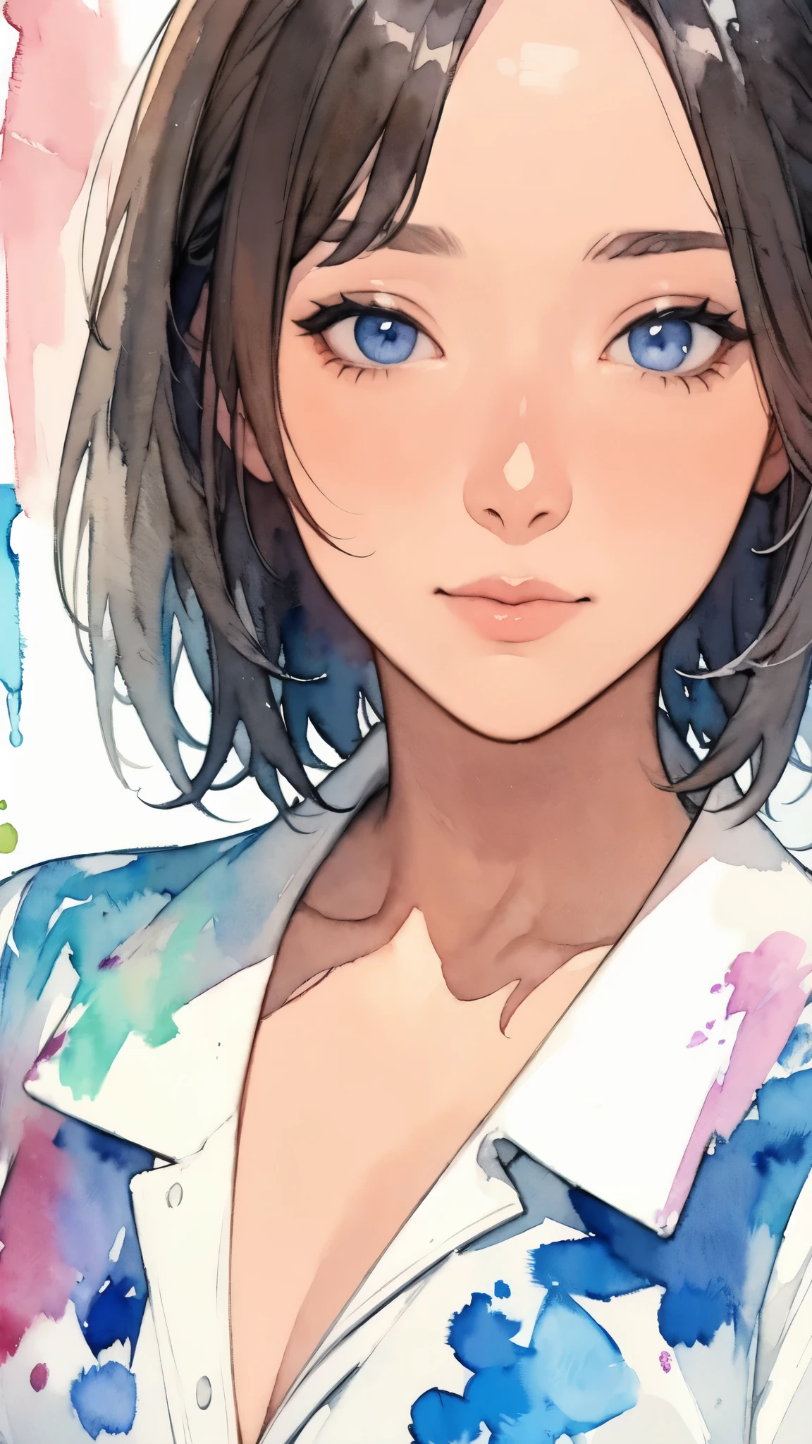 (masterpiece),(Highest quality:1.2),(Very detailed:1.2),(High resolution),((watercolor)),8K,Close-up of a woman,Photo of your face,Very beautiful face