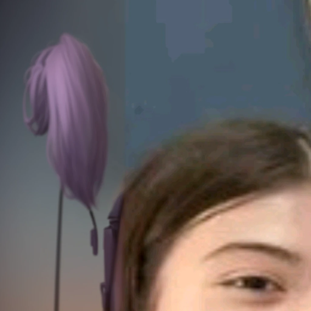She has a light purple backpack, a little of her hair is on top of the backpack.