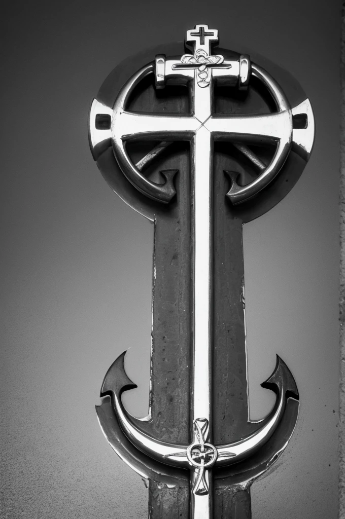 A cross at the top and an anchor at the bottom
