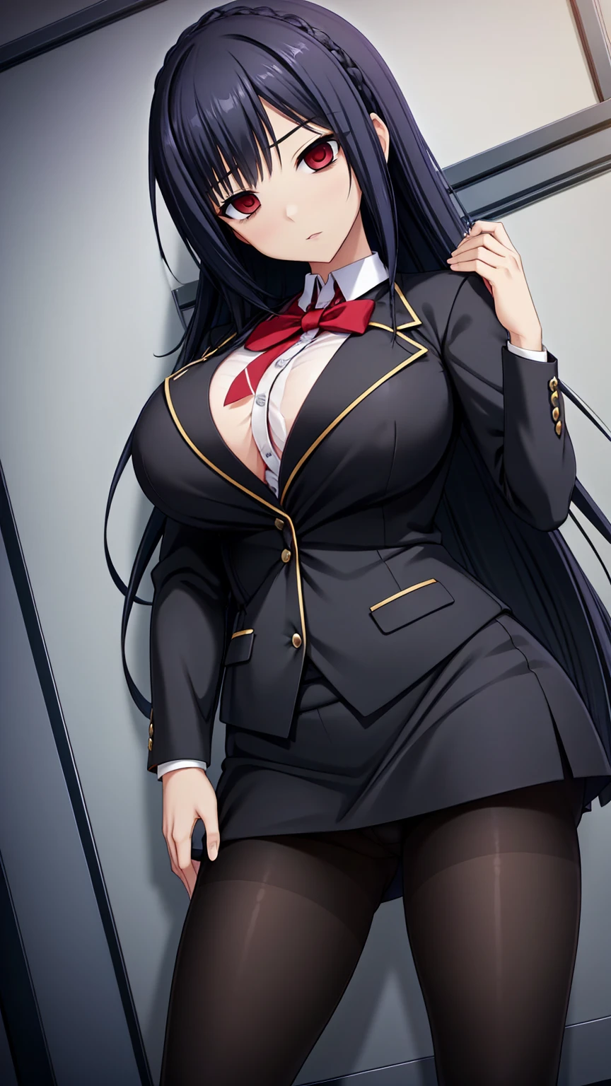 black-hair,bainded-hair,Braided Hair、long-hair,red-eyes,big-breast,business-suit,black-business-suit,black-pantyhose,mini-skirt,23 years old,older sister、Ultra-high resolution、Ultra HD、big-nipple.black-nipple、
