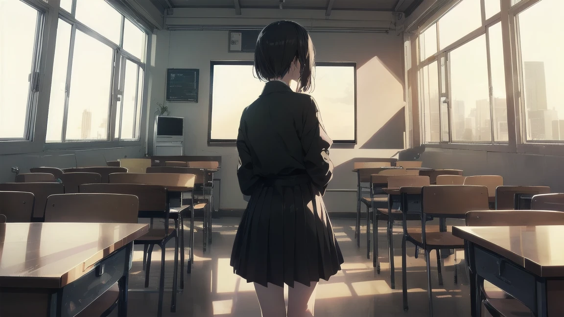 Portraiture, Documentary Films, photograph, One Girlは13 years oldのである,Short black hair,Small underbust, classroomの机で眠い目をしながら勉強している, short hair, classroom, high quality, Realistic, Eye-level shot, Medium Shot, Front view, Natural light, Learning and fatigue.break,One Girl, (alone, face,13 y),, The charm of androgyny, (Very short hair), Flat Chest, Small Ass, Beautiful and delicate black eyes, Disgusted Eyes, sitting on a wooden chair, break,((最high quality,Anime Style, Very detailed,High resolution,Extremely detailed CG,unity 8k wallpaper,Created by famous artists,Perfect Anatomy,Very detailed肌,Cinema Lighting)),