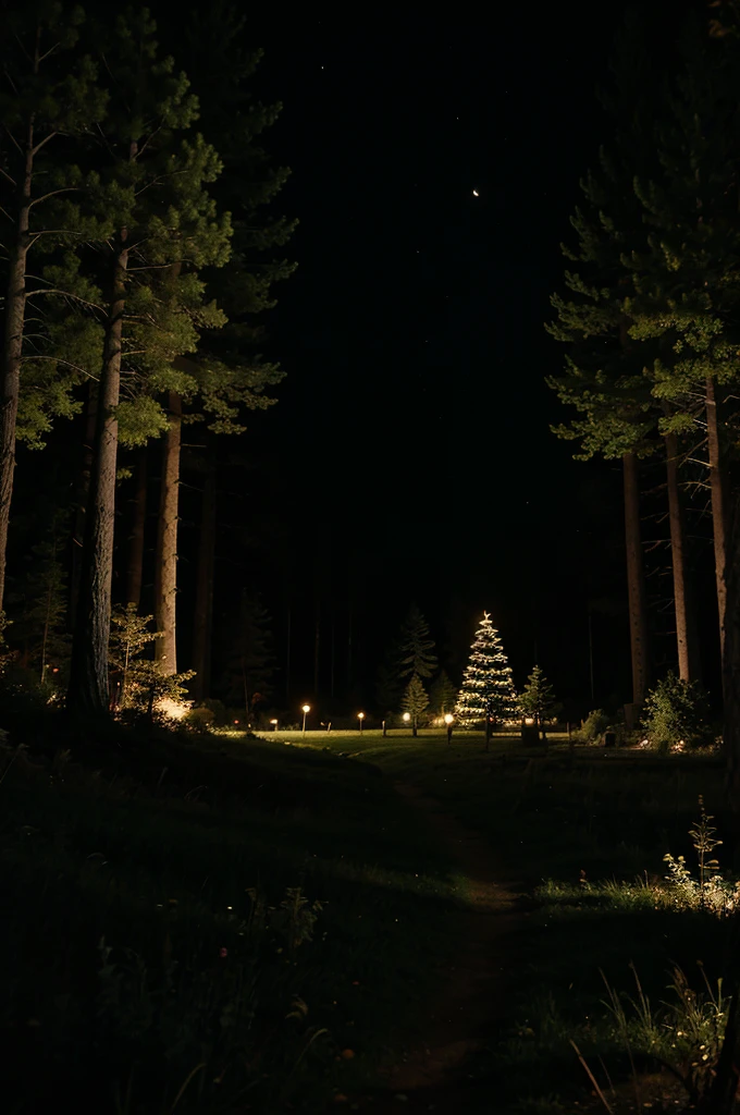 Cartoon magic forest at night