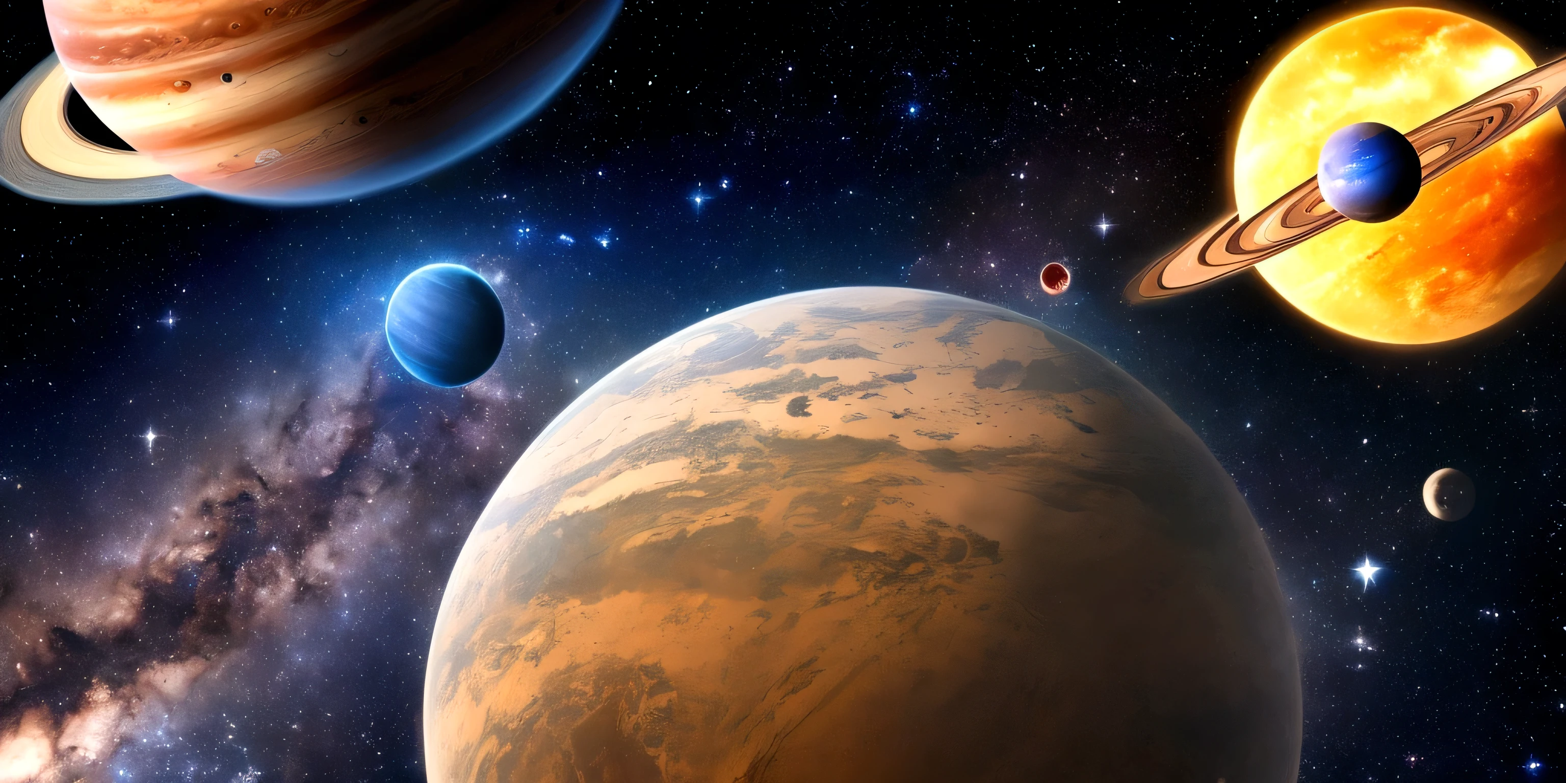 Spaceship, (some planets and galaxy's in the background).