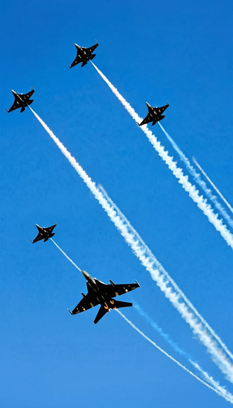 Kite，Fighter jets across the sky，lawn，Blue sky