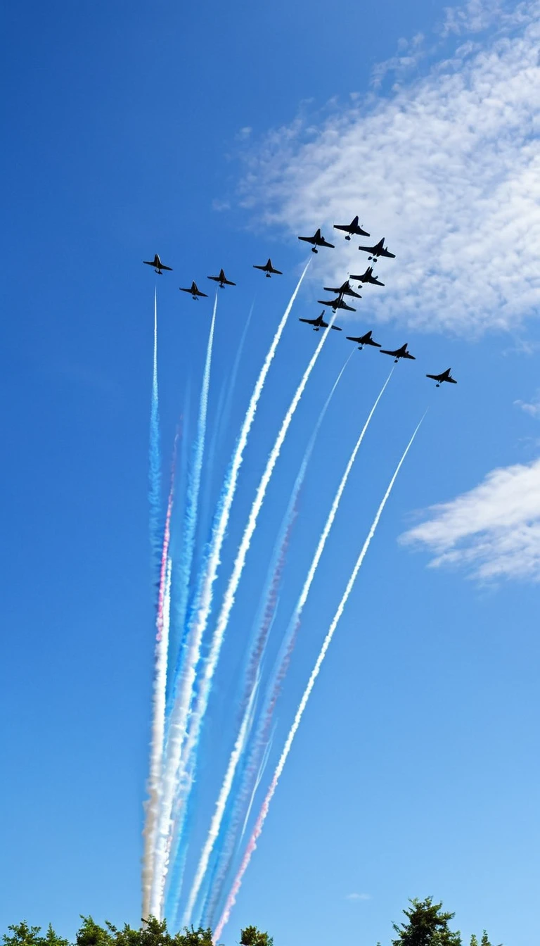 Kite,Fighter jets across the sky,lawn,Blue sky