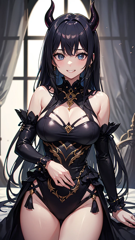 ((最high quality, 8K, masterpiece)), High resolution、(high quality: 1.5)、Very detailed、Detailed face、Bright colors、Natural light、Fine grain、Colorful eyes、Beautiful Face、非常にDetailed faceのテクスチャの女性,masterpiece, 最high quality, Detailed and beautiful eyes,最high quality、Best image quality、masterpiece、.々Hairstyle,girl,Charm,grin,Big Breasts,Just beautiful,Intimidating,devil,Demon King,Shiny costume,Bewitching Costume,Succubus,horn,tail,wing,smile,masterpiece、最high quality,mature female,so beautiful、High resolution,1 person,make,(Nobleman's Mansion:1.3),(smile)、smile,(masterpiece:1.2)、(最high quality:1.2)、Latest Glossy Skin