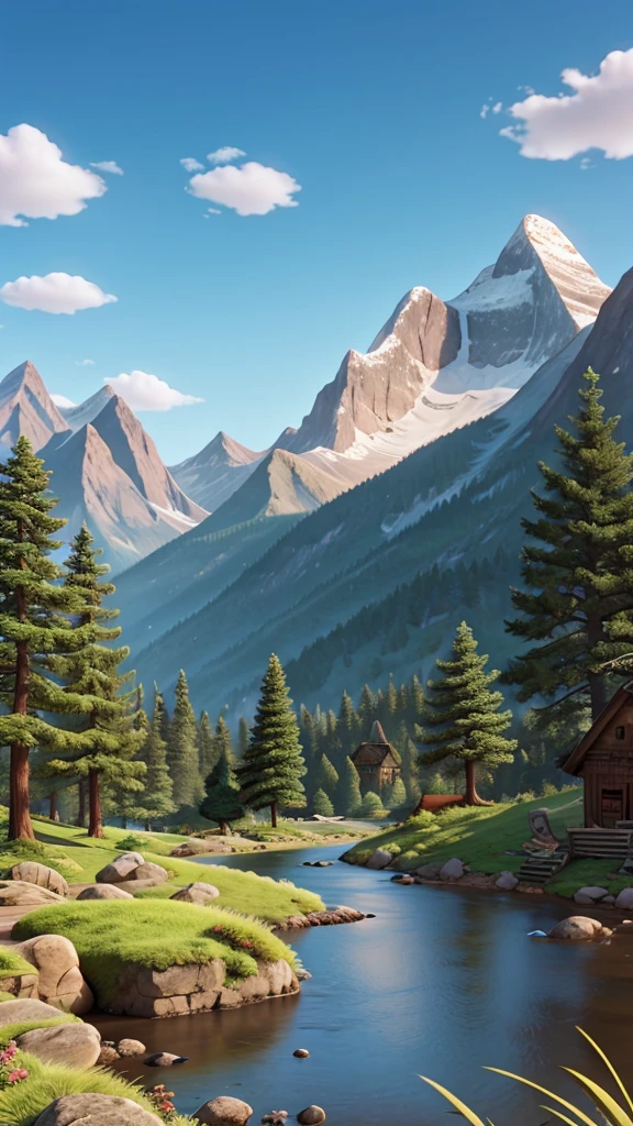 Animated landscape and mountains