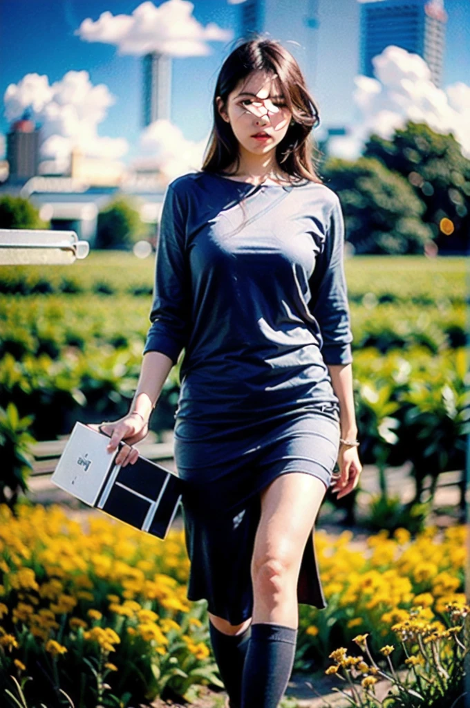 (realistic:1.3) , finely detailed, quality, (masterpiece:1.2) , (photorealistic:1.2) , (best quality) , (detailed skin:1.3) , (intricate details) , ray tracing, dramatic, 1 girl, (cute korean Ethereal Female), (film grain:1.2), Meadow, Sun, Clouds, Field, Farming, Starlight, Walking trail