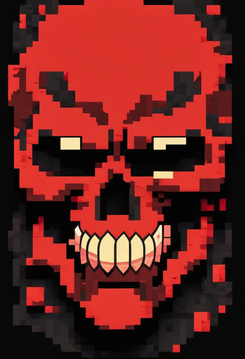A pixel red skull in a 3/4 angle