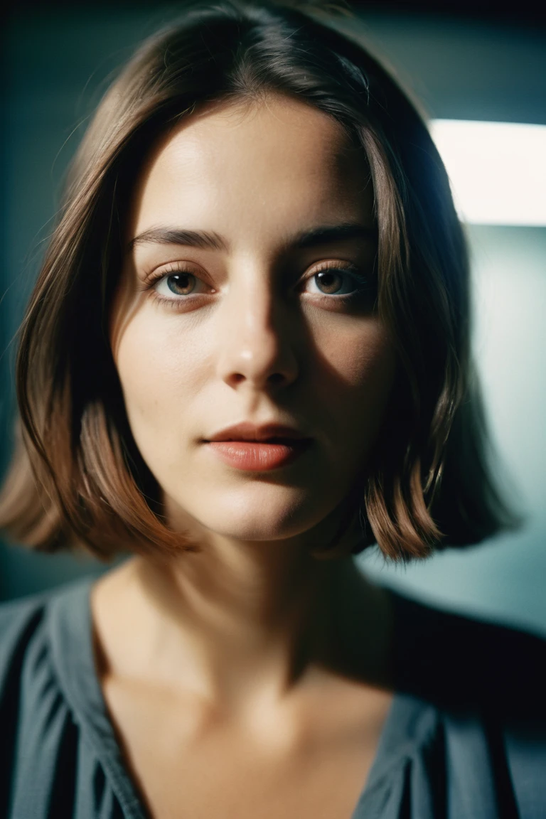 Close-up portrait, surreal, great quality, masterpiece, best quality, impressively, inspiring, a slightly smiling, amused woman with hair over her eyes, Hair covers her face completely. Film composition, Soft Shadows,
Atmospheric haze, film grain, cinematic movie still frame, shallow depth of field, muito detalhado, Hohes Budget, Cinemascope, moody, Epos, Total detail, RAW photo from the 2000s, photorealestic, Hidden Camera, Color Gradation Cinema, atmospheric lighting, Imperfections, naturally, shallow depth of field