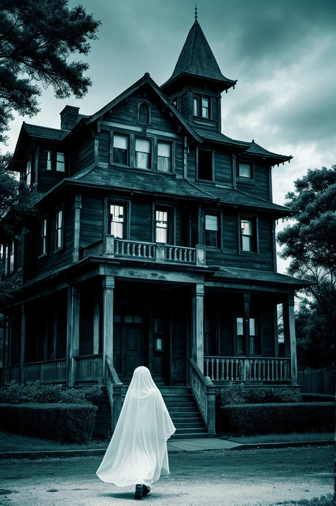 A haunted house with ghost