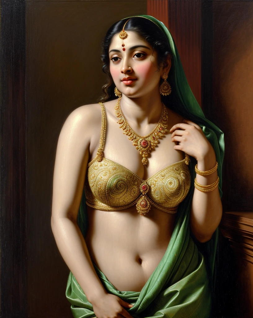 Beautiful Indian Woman, wearing saree, sari Beauty, gorgeous, Apsara, Maharani, royal queen woman, nymph from Hindu Mythology, Urvashi, matchless beauty, Highly detailed, Oil Painting by Peter Paul Rubens inspired by Raja Ravi Varma, Matchless beauty, captivating, gorgeous, heavenly beauty, celestial beauty, by Peter Paul Rubens, 13, realistic, hyper realistic, micro details, incredible artwork, insane details, ultra High resolution, 8k, 32k, acrylic on canvas, intricate, flawless, detailed, detailed face, detailed eyes, masterpiece, by Peter Paul Rubens, by Caravaggio, by William Adolphe bouguereau, perfect face, perfect body, beautiful art, realism, baroque, renaissance Art, highly textured, beautiful and detailed eyes, uhd, best quality,