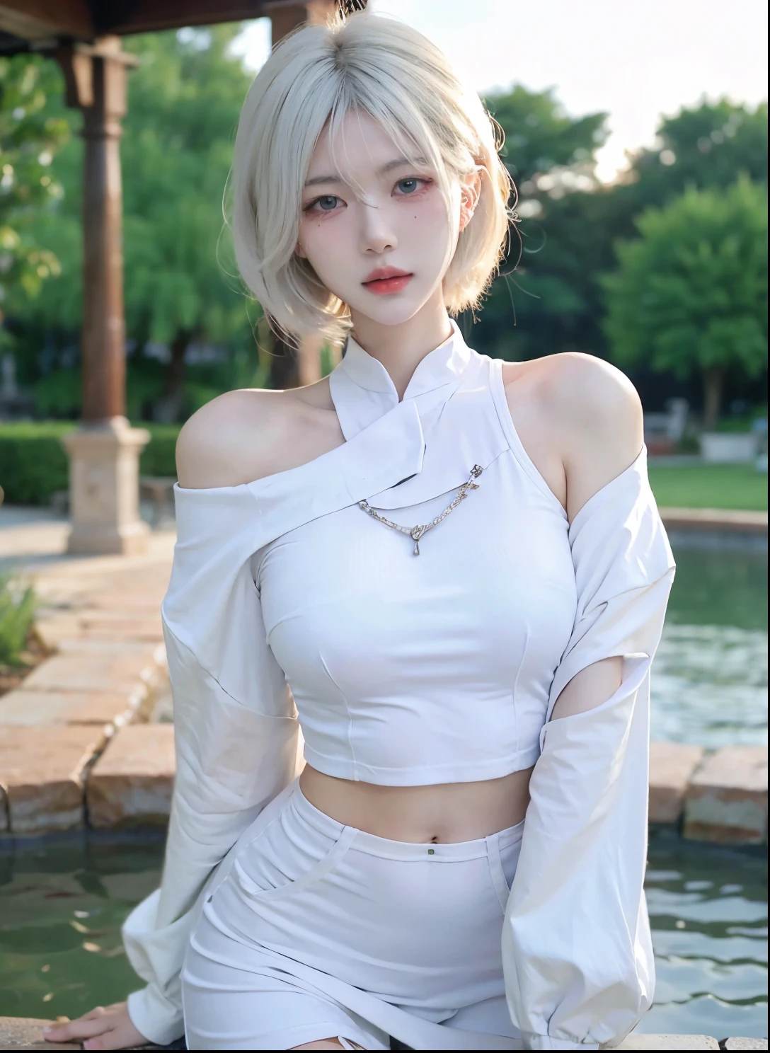 Beautiful woman with perfect figure:1.4,Ultra-high resolution,Seductive laughter,wear glasses,White背景,(lifelike:1.4),Layered Hairstyle,White皮肤,Super short pleated skirt,whole body,Very delicate face and skin texture,Double eyelids,Skin Whitening,Long hair,White hair,White,