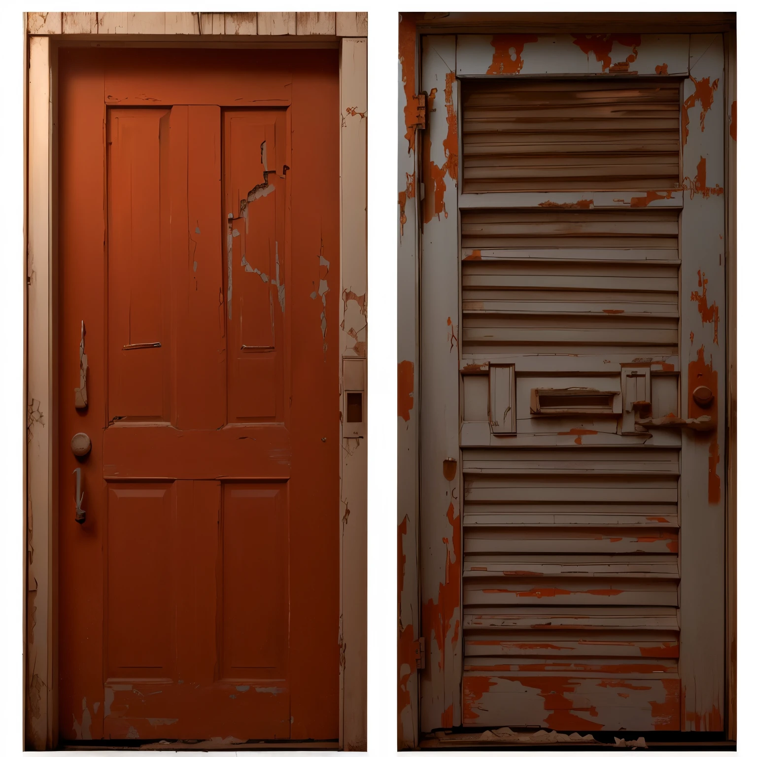 Two old white dilapidated doors