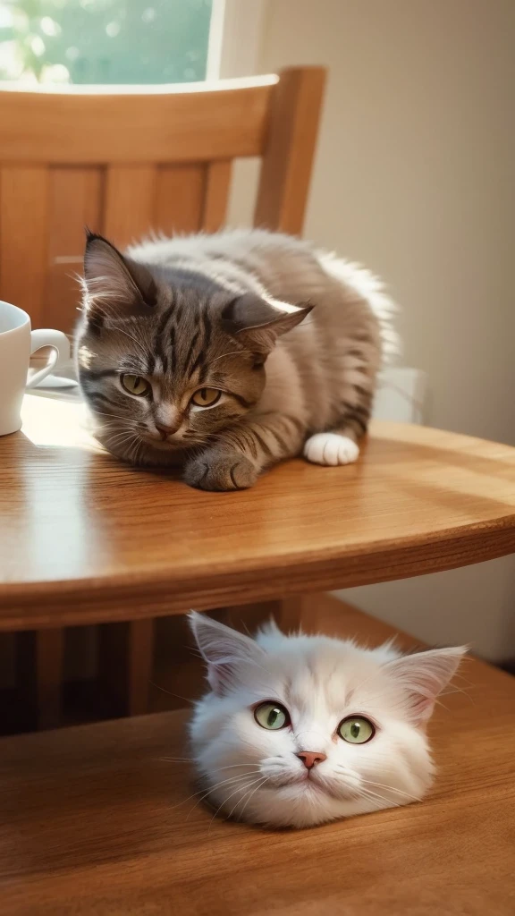 Cat, (Himalayan), (Small)))), in a teacup, Face, Front paws out, 8K, Professional photo, Delicate, Clear, On the table, Inside the house, Sunshine, Light Leak, Masterpiece, ((Pretty))), Fashionable Teacup, (Reality), Plush Toy, Round Pupils