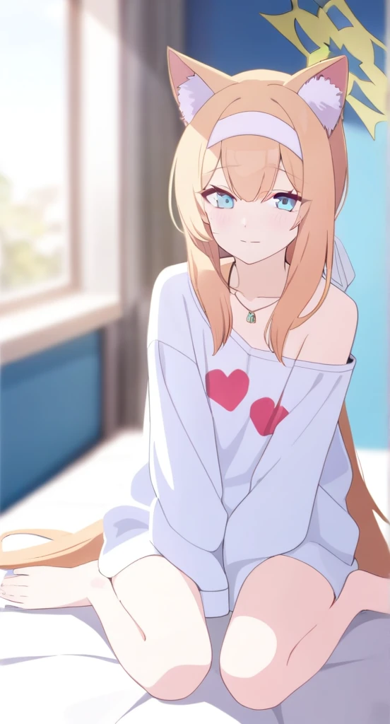 1girl
mari \(blue archive\)
bare legs, blue eyes, blush, fox ears, fox girl, from above, hair between eyes, halo, hand between legs, heart print, indoors, long hair, looking at viewer, looking up, necklace, off shoulder, on bed
newest, pillow, shirt, bare shoulders, smile, window, between legs, closed mouth, wariza, animal ear fluff, bed, solo, blue hair, depth of field, blurry, animal ears, blurry background, very long hair, jewelry, heart, sitting, print shirt, nude, undressing
absurdres, highres, sensitive