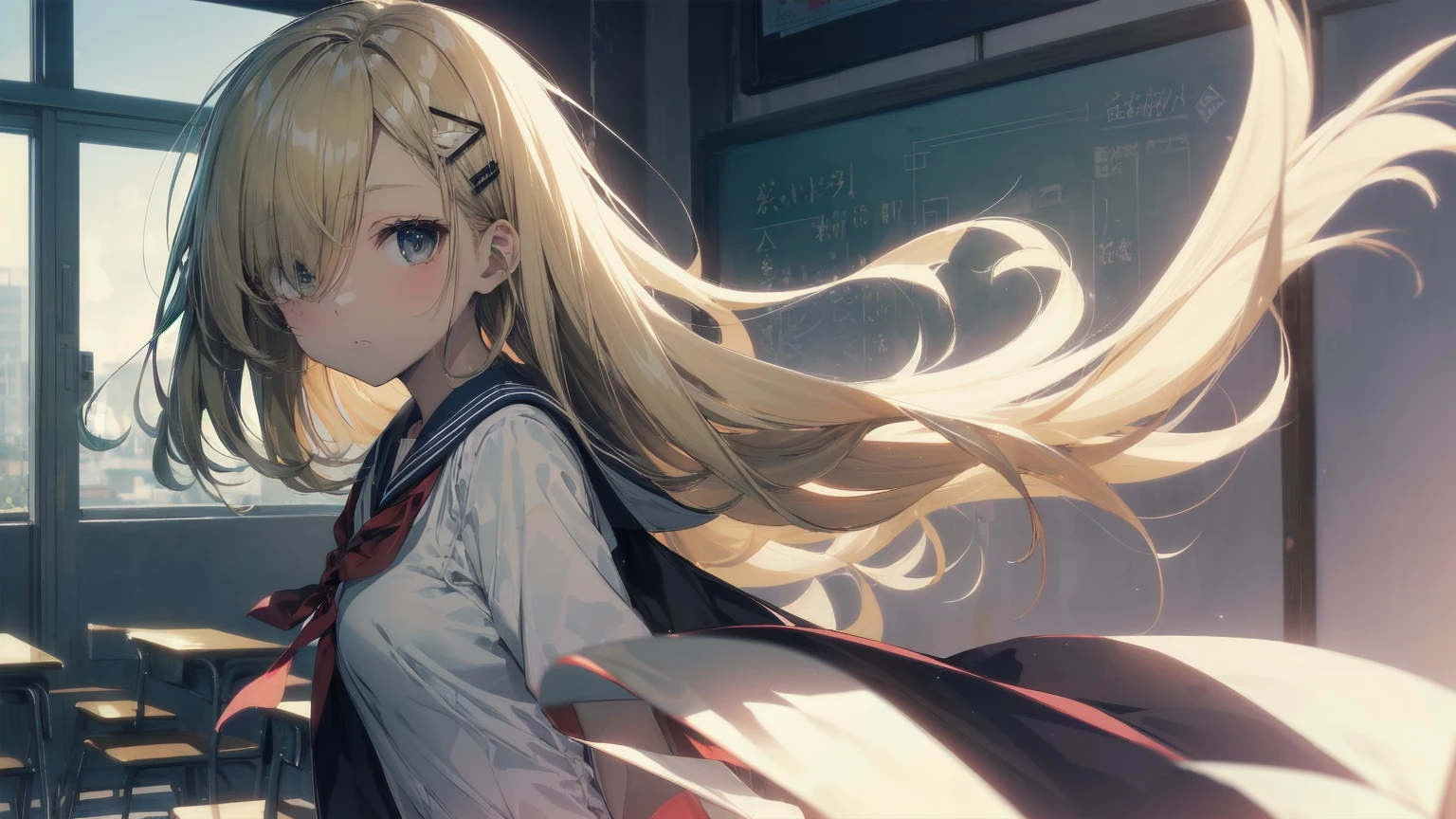 Highest quality, Anime Moe Art Style,Best Anime 8K Konachan Wallpaper,pixiv contest winners,Perfect Anatomy, (Please draw a girl walking sleepily to school.... ),break, 1 Girl, (alone,,,:1.3),high school student, short hair, amount, (Hair above one eye:1.7),All limbs, Full Finger,Medium Chest, Between the legs, Small eyes,accurate black eyes, Hair Clip, (Sailor suit:1.5),(school uniform:1.5) skirt,On the way to school. break,Very detailed,High resolution,ultra high density skin, Professional Lighting,8K eye detail, (Cute illustrations:1.2),blonde,blonde hair,Expressionless,(Hair on one eye:1.5),Sailor suit