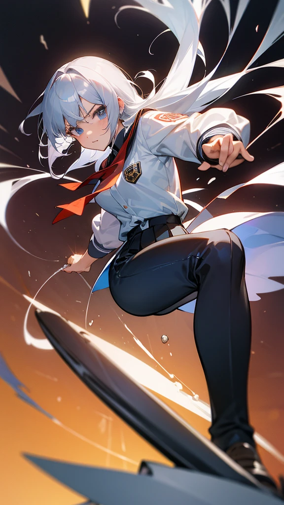 Roundhouse kick、high school student、Silver Hair、uniform