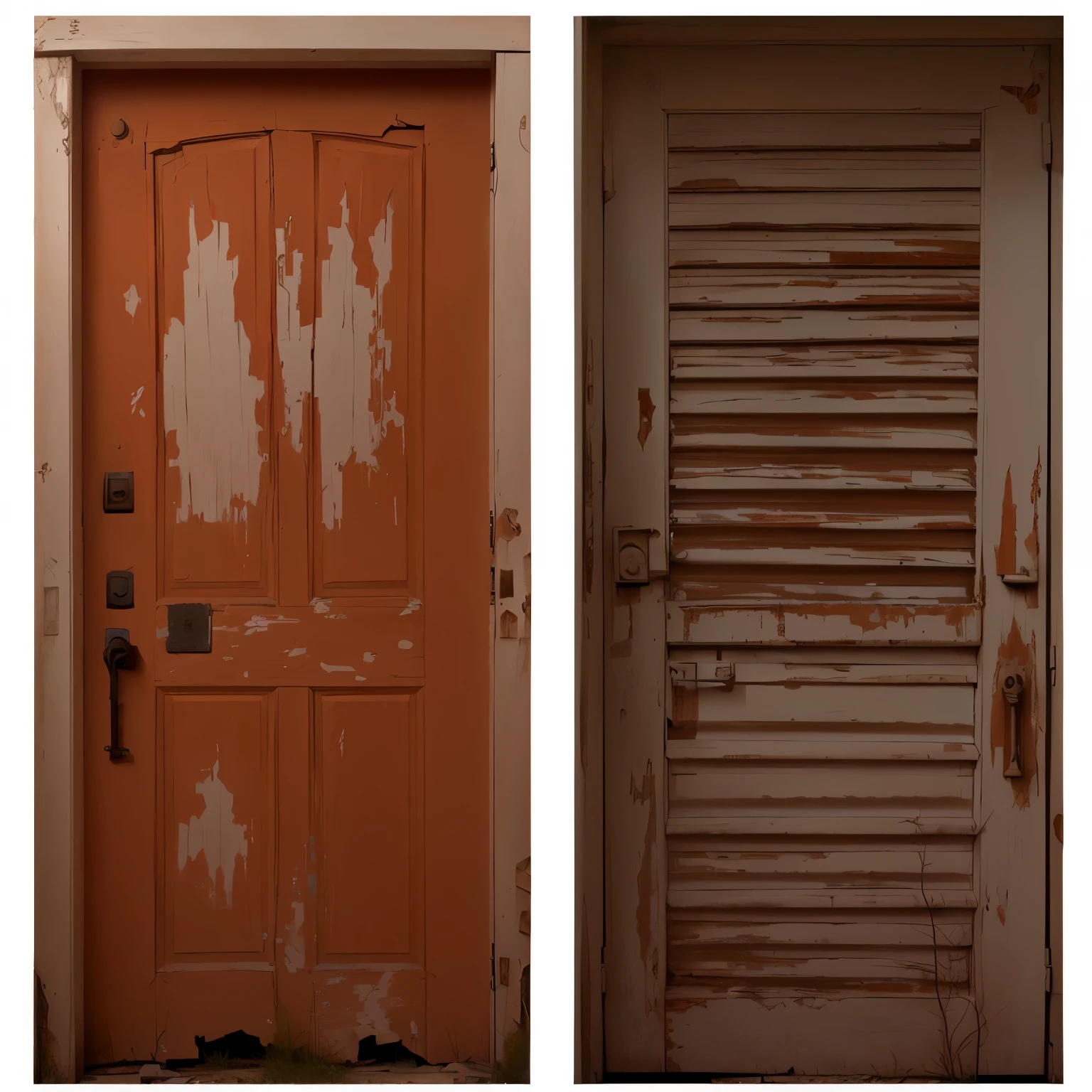 Two old white dilapidated doors