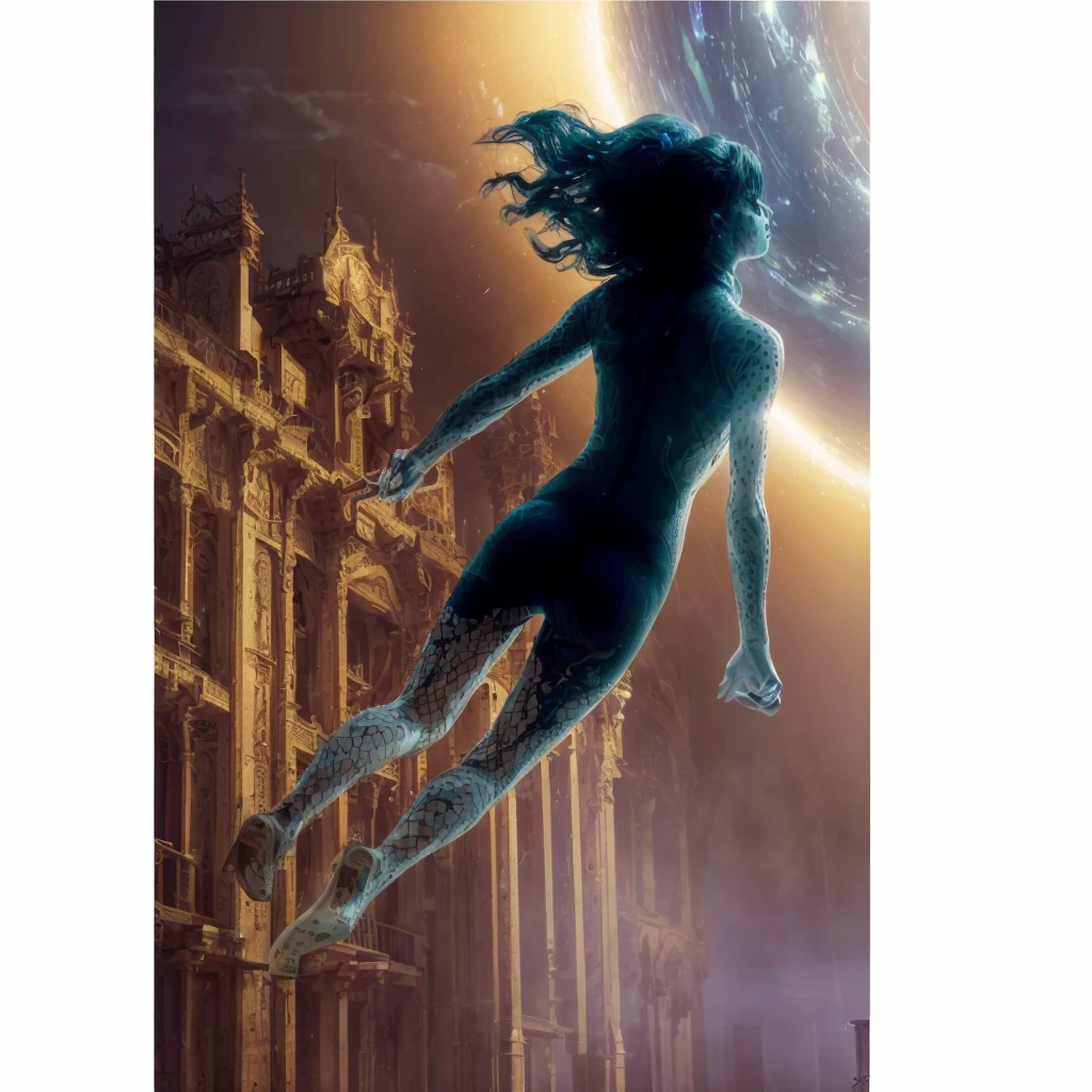 A person on their back being sucked into a vortex or portal. Photorealism, full view, highly detailed image, very realistic, hyperrealism, Ultra HD, 8k, 5, sharp focus, intricate and mysterious masterpiece. (Long exposure photography Very detailed close-up portrait artistic illustration: final quality, medium shot, backlight, Rich and striking. Enigmatic and mysterious manipulations (composition of the rule of thirds), ((detailed environment with strong lines) Lo best quality, in camera, white light, warm and clean aesthetics, dazzling screen composed of millions of brilliant ultraviolet rays, HDR.