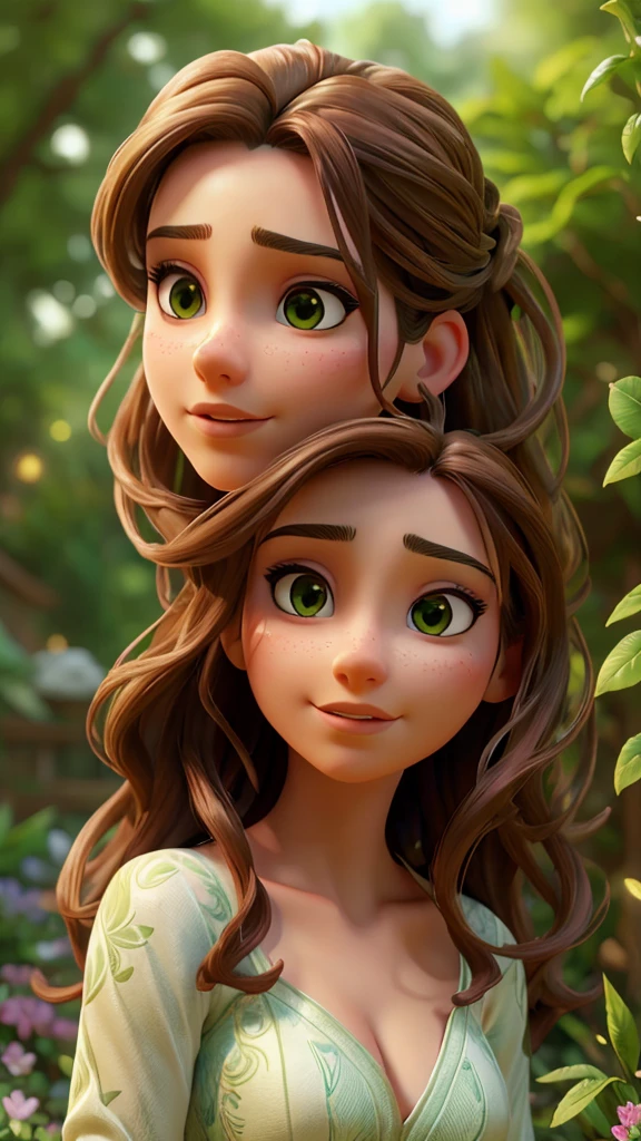 a beautiful woman with striking eyes, detailed facial features, flowing hair, garden, photorealistic, ultra-detailed, 8k, best quality, masterpiece, portrait, realistic, vivid colors, dramatic lighting, emotional expression, graceful pose, serene atmosphere, nature elements, lush greenery