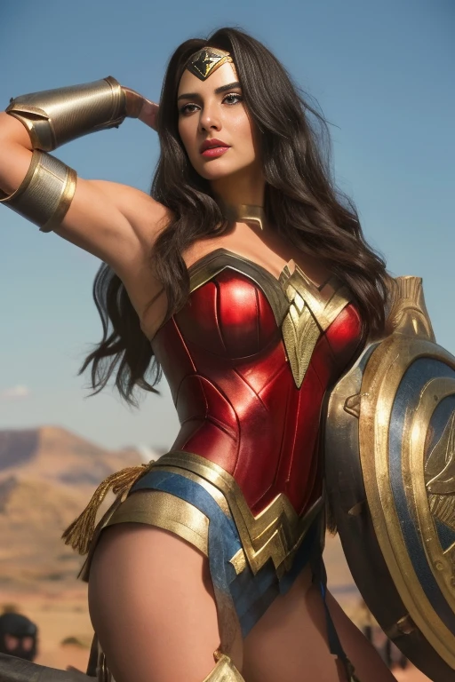 a closeup of a costumed woman holding a sword and shield, beautiful warrior, mujer warrior, una hermosa mujer warrior, warrior, princesa warrior, portrait of Wonder Woman, chica warrior, greek warrior amazona, muscular warrior women, warrior amazona, reina warrior, north adult warrior, barbarian mujer warrior, germ of art ; Motor irreal 3D, Wonder Woman, 🤬 🤮 💕, sexy woman