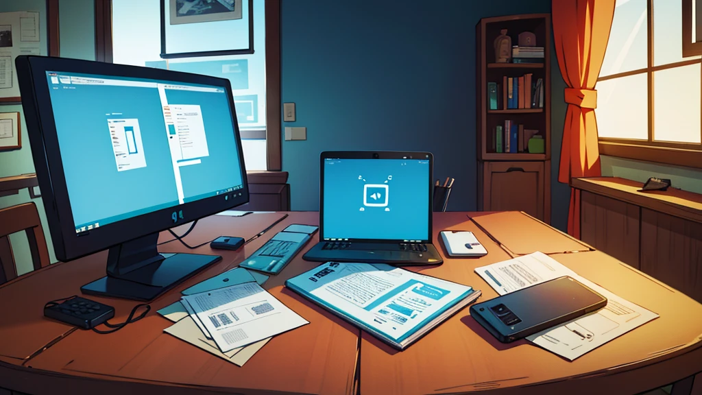 table with computer, Void, sem character, 正面