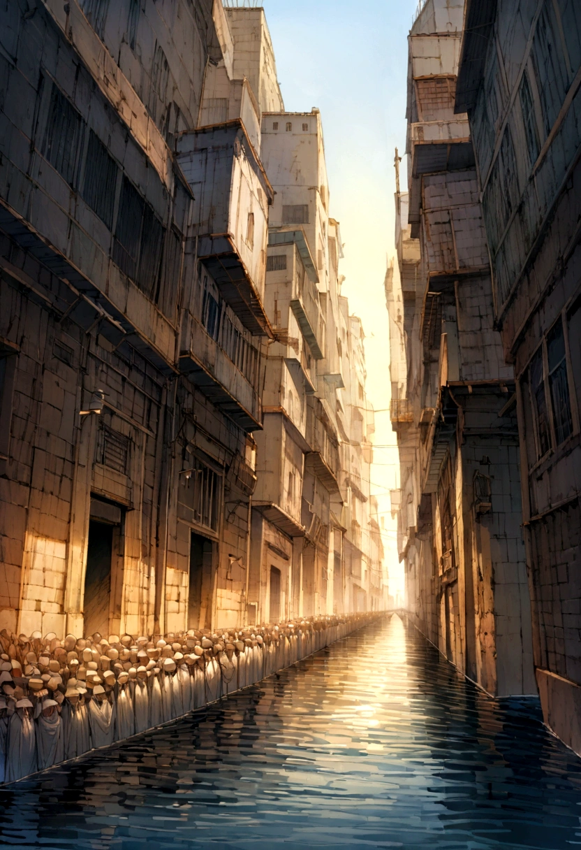 The migratory exodus towards Europe、600,000 people々There are huge walls of water on both sides...、.、A large crowd passes between walls of water