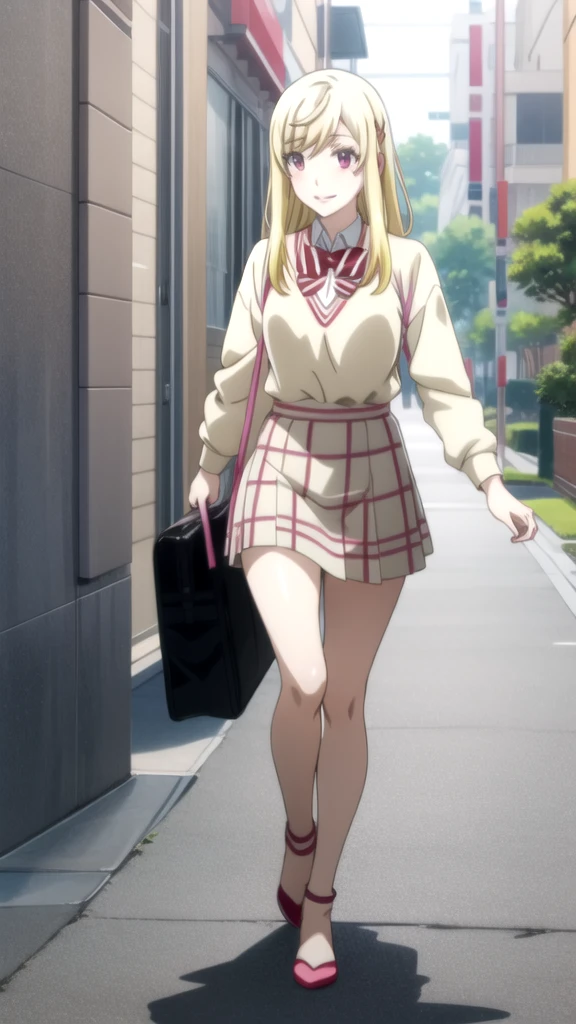 Chica anime in a pink shirt and white skirt walking down a street, seductive Chica anime, attractive Chica anime, oppai, anime visual de una linda chica, Mejor Chica Animé, cute Chica anime, an Chica anime, pretty Chica anime, beautiful Chica anime, Chica anime, young Chica anime, lindo anime waifu con un bonito vestido, hermosa seductora anime adolescente, yamada_yellow, 1chica , by rubio, alone, wide, hair ornament, , smile, bow, red eyes my dress darling anime, beautiful seductress anime 